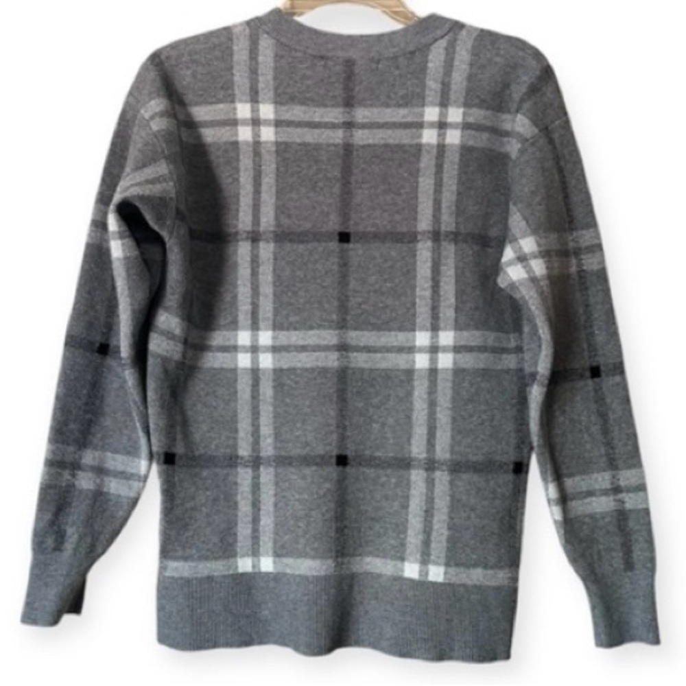 TAHARI Gray Windowpane Pattern Crew Neck Knit Sweater- Size Small - Picture 2 of 7